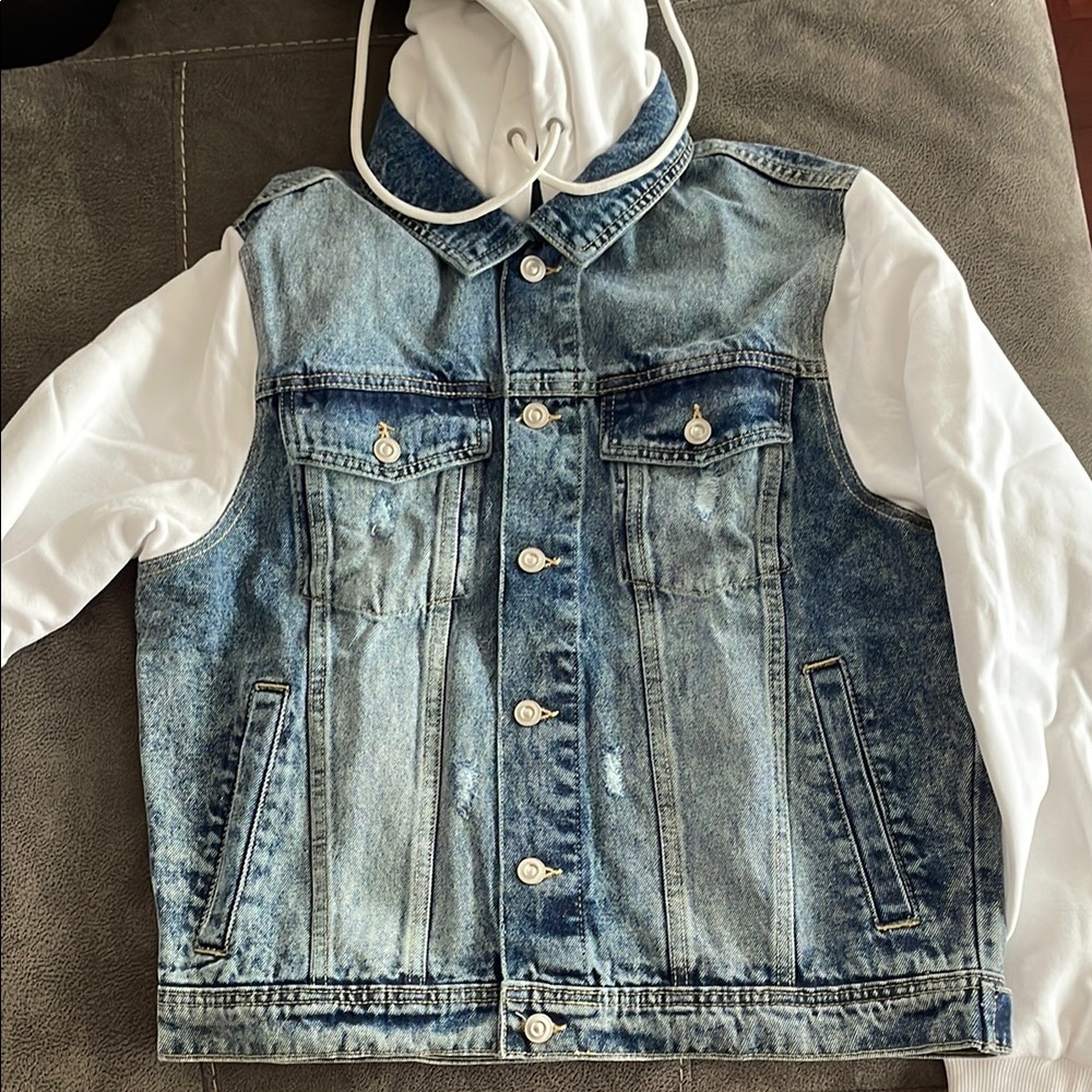 Denim Vest with White Hoodie